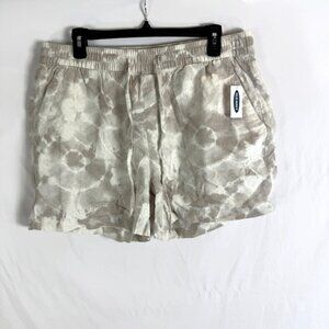 Old Navy HR Linen Short Spring Tie Dye Womens Large White Tan Beige Pockets